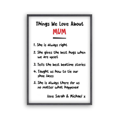Personalised Things We Love About Mum Print - Blim & Blum