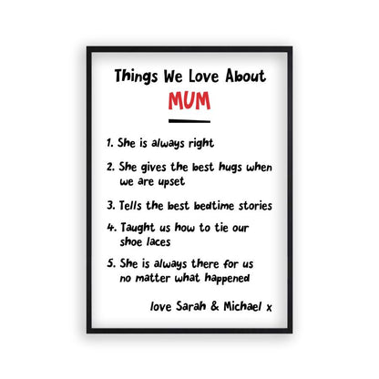 Personalised Things We Love About Mum Print - Blim & Blum