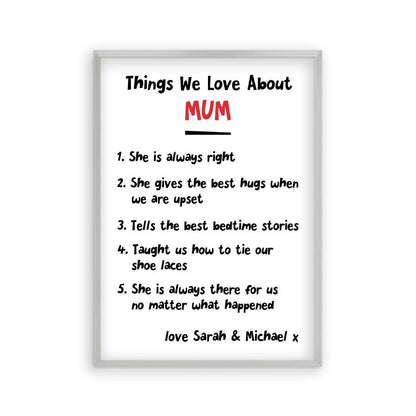 Personalised Things We Love About Mum Print - Blim & Blum