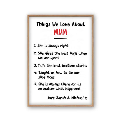 Personalised Things We Love About Mum Print - Blim & Blum
