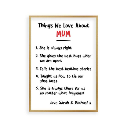 Personalised Things We Love About Mum Print - Blim & Blum