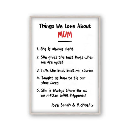 Personalised Things We Love About Mum Print - Blim & Blum