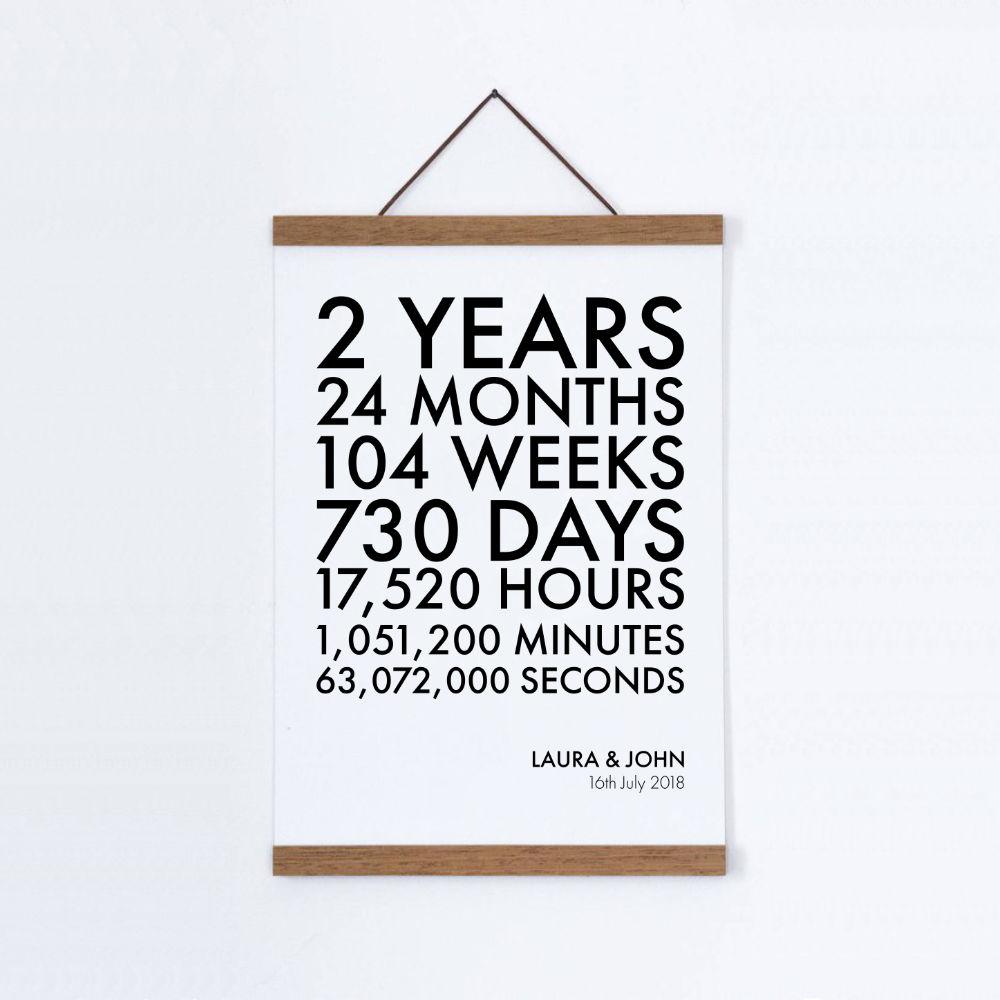 Personalised Time Canvas Print - Cotton 2nd Anniversary - Blim & Blum