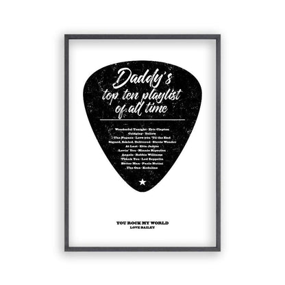 Personalised Top Songs Playlist Guitar Plectrum Print