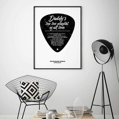 Personalised Top Songs Playlist Guitar Plectrum Print