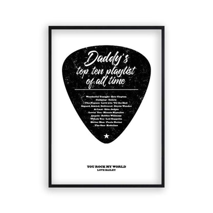 Personalised Top Songs Playlist Guitar Plectrum Print