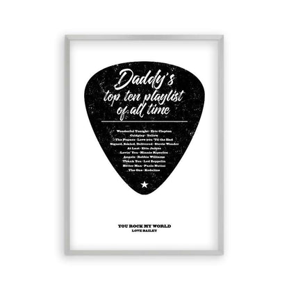 Personalised Top Songs Playlist Guitar Plectrum Print