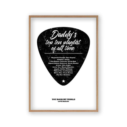 Personalised Top Songs Playlist Guitar Plectrum Print