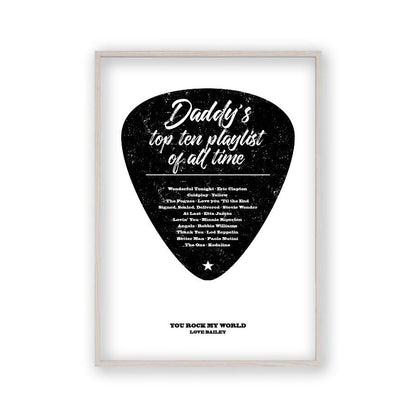 Personalised Top Songs Playlist Guitar Plectrum Print