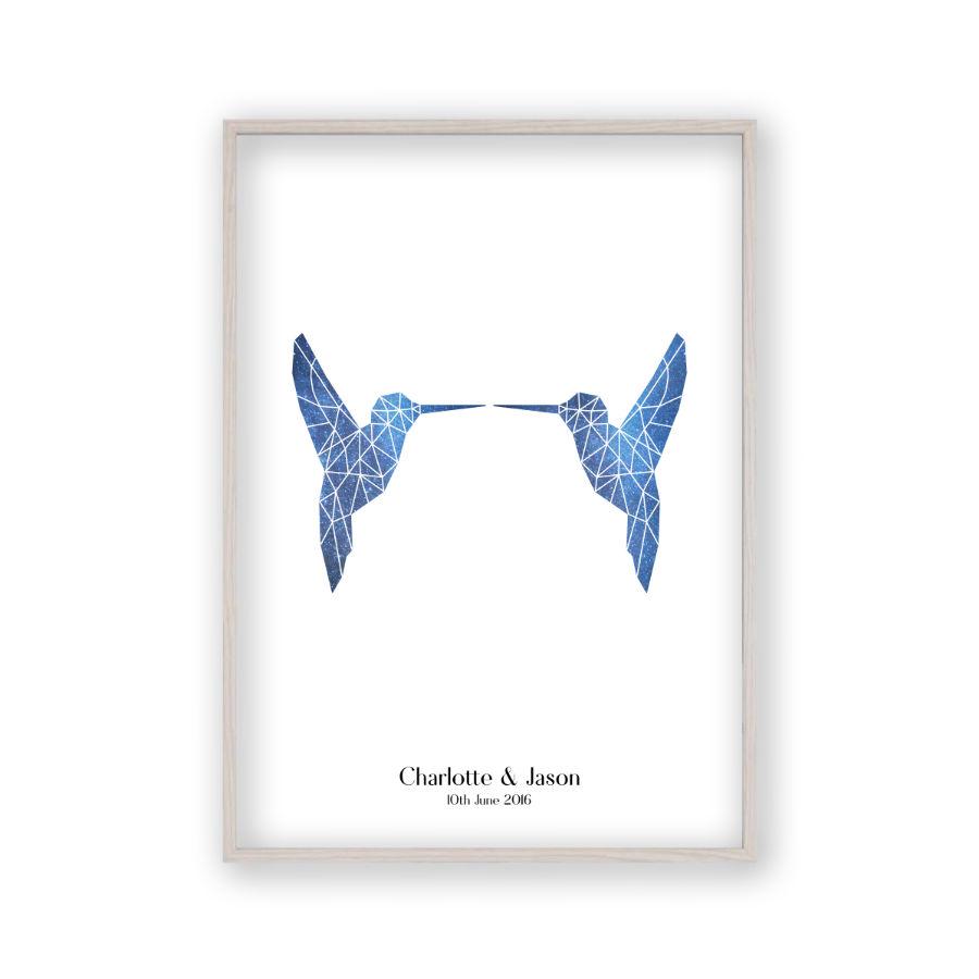 Personalised Two Birds Geometric Couple Stars Print - Blim & Blum