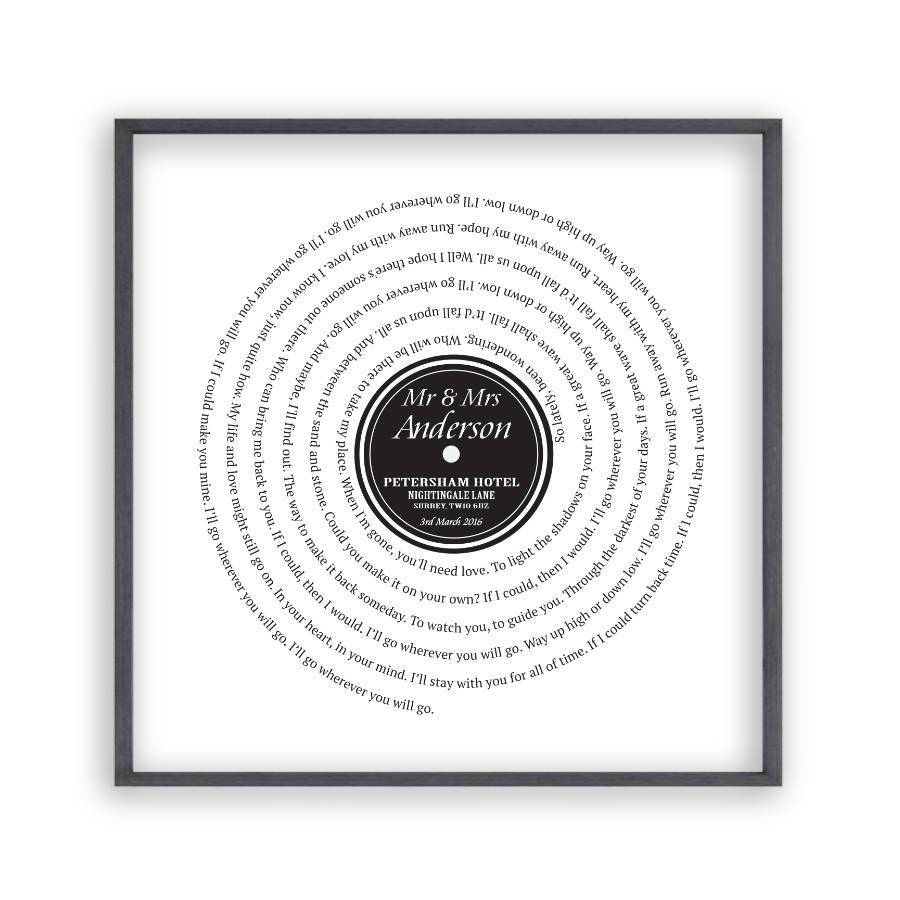 Personalised Vinyl First Dance Song Record Lyrics Print
