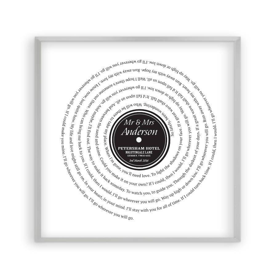 Personalised Vinyl First Dance Song Record Lyrics Print