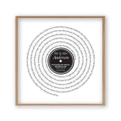 Personalised Vinyl First Dance Song Record Lyrics Print