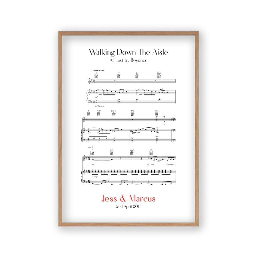Personalised Walking Down The Aisle Music Sheet Notes Print - Blim & Blum