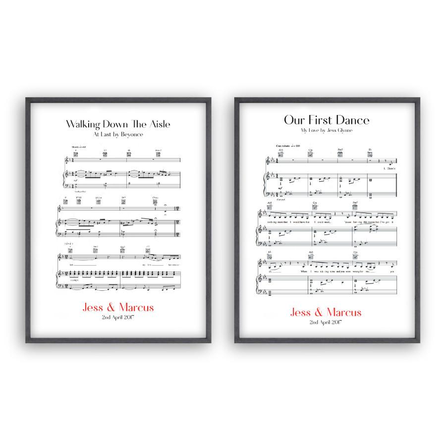Personalised Wedding Day Sheet Music - Set Of 2 Prints - Blim & Blum