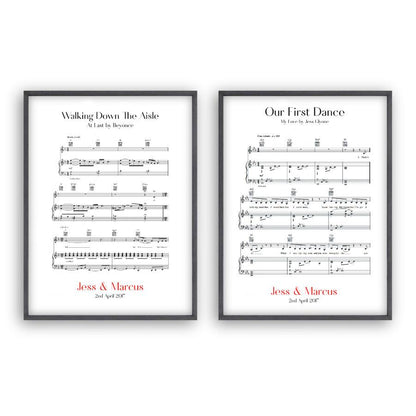 Personalised Wedding Day Sheet Music - Set Of 2 Prints - Blim & Blum