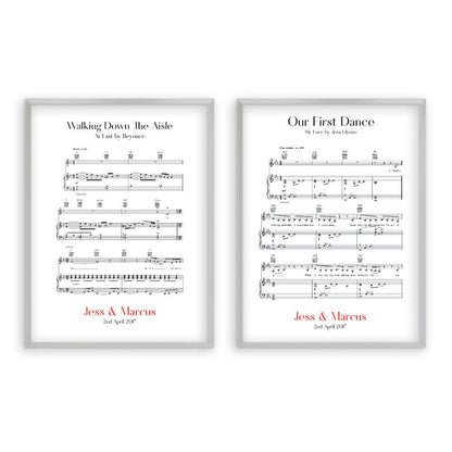 Personalised Wedding Day Sheet Music - Set Of 2 Prints - Blim & Blum