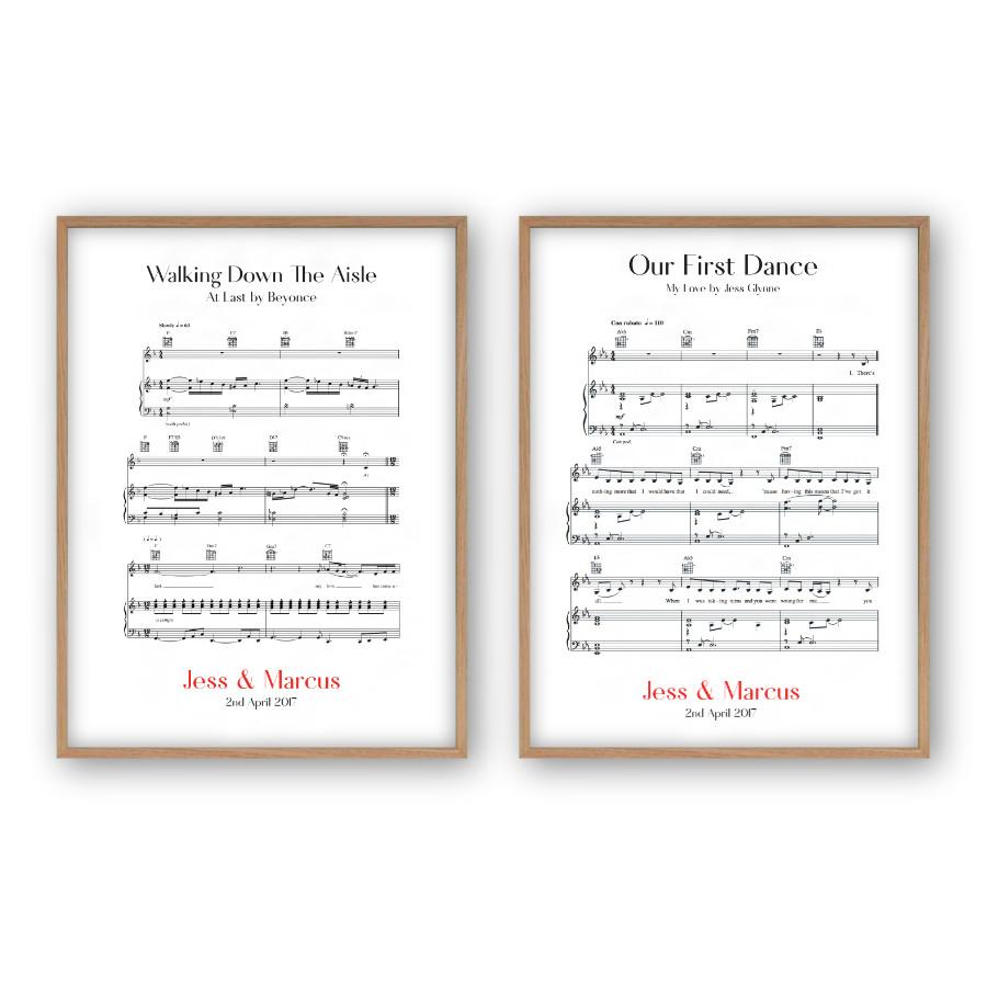 Personalised Wedding Day Sheet Music - Set Of 2 Prints - Blim & Blum