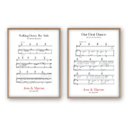 Personalised Wedding Day Sheet Music - Set Of 2 Prints - Blim & Blum