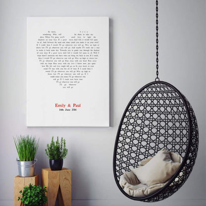 Personalised Wedding First Dance Song Lyrics Heart Print