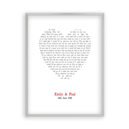 Personalised Wedding First Dance Song Lyrics Heart Print - Blim & Blum