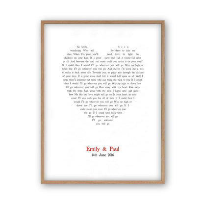 Personalised Wedding First Dance Song Lyrics Heart Print - Blim & Blum