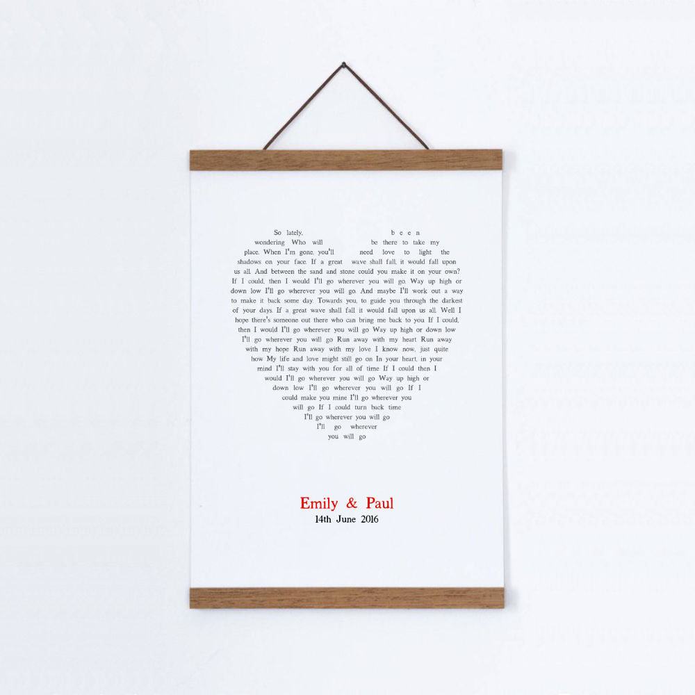Personalised Wedding First Dance Song Lyrics Heart Print