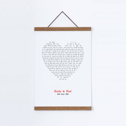 Personalised Wedding First Dance Song Lyrics Heart Print