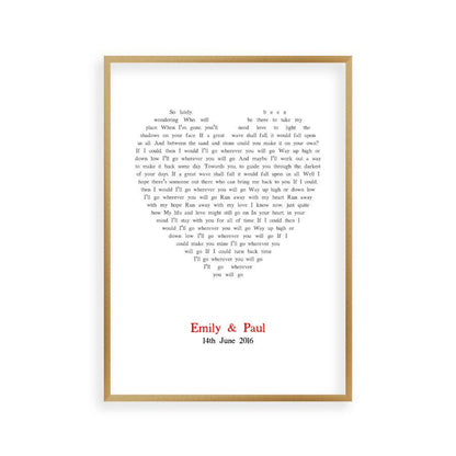 Personalised Wedding First Dance Song Lyrics Heart Print - Blim & Blum
