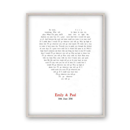 Personalised Wedding First Dance Song Lyrics Heart Print - Blim & Blum