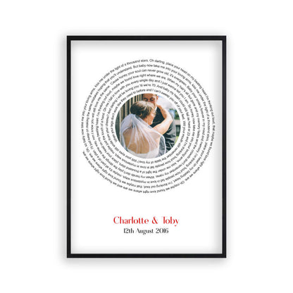 Personalised Wedding Photo And Lyrics Print