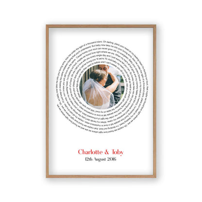 Personalised Wedding Photo And Lyrics Print