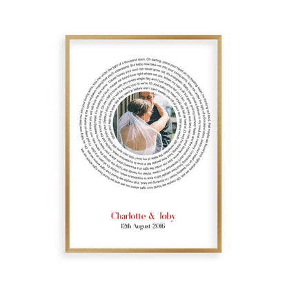 Personalised Wedding Photo And Lyrics Print