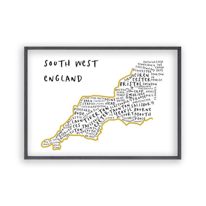 South West England Typography Map Print - Blim & Blum
