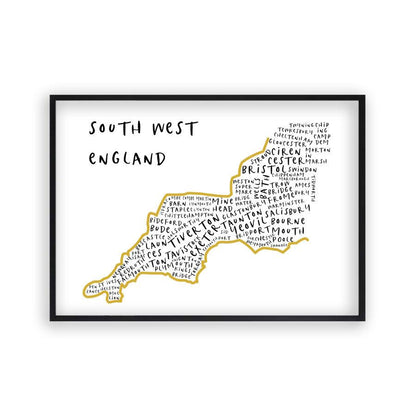 South West England Typography Map Print - Blim & Blum
