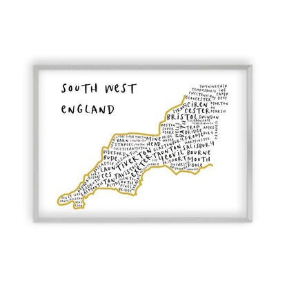 South West England Typography Map Print - Blim & Blum
