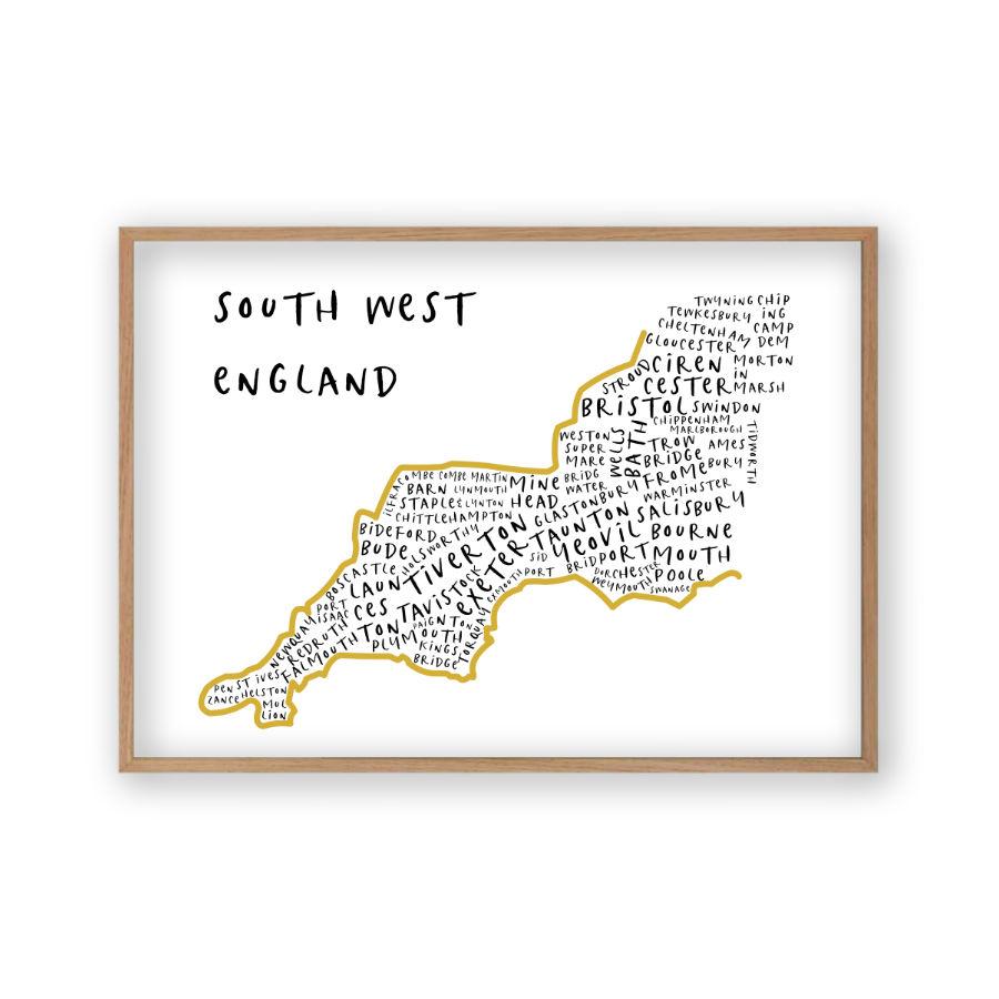 South West England Typography Map Print - Blim & Blum