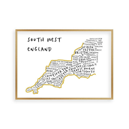 South West England Typography Map Print - Blim & Blum