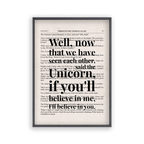 Alice In Wonderland Unicorn Quote Book Print