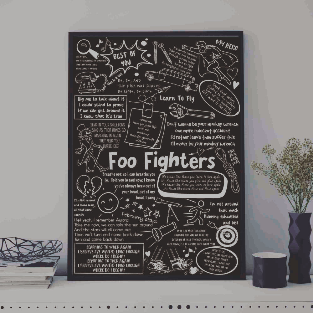 Framed Foo Fighters Lyrics Black or White Frame Hand Typed 