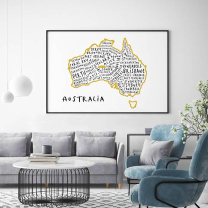 Australia Typography Map Print - Blim & Blum