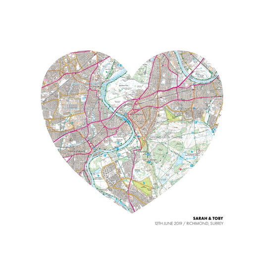 Personalised OS Map Heart Print