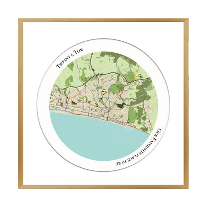 Personalised Circular Map Print in a brushed copper frame